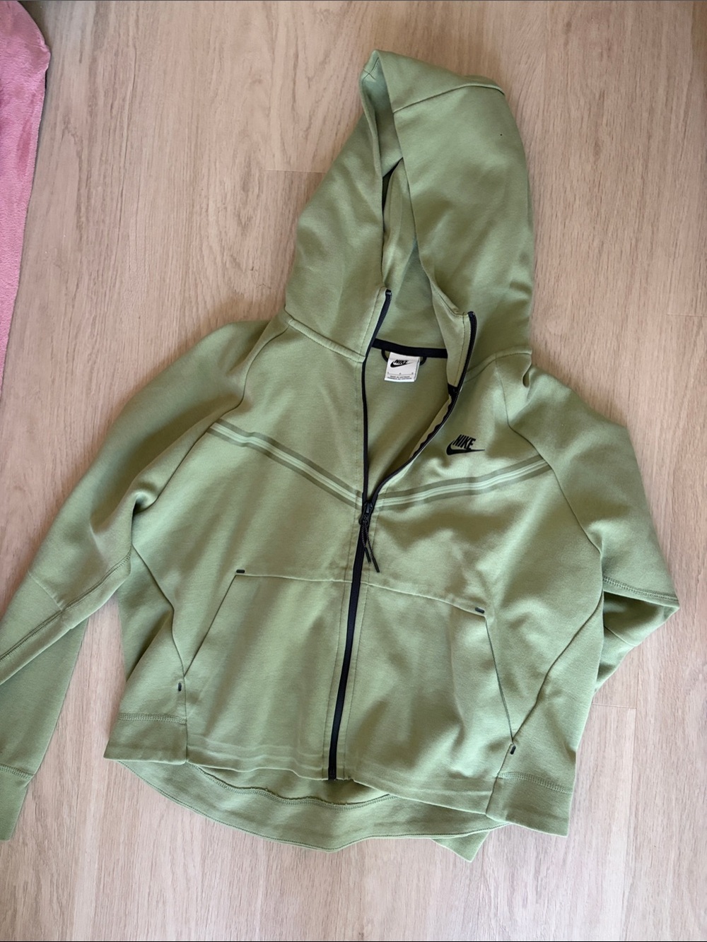Nike Women's Light Olive Green Full-Zip Hooded Bomber Jacket